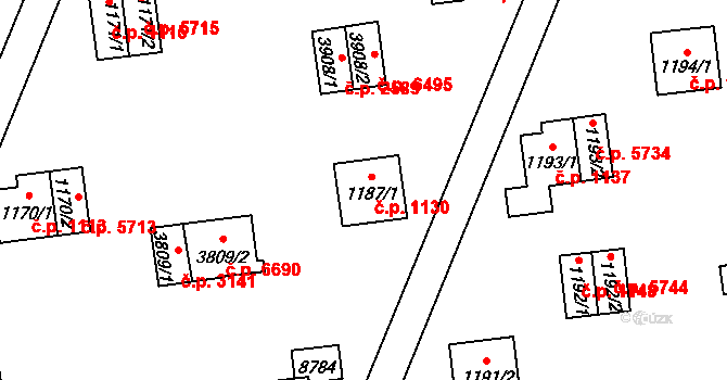 Zlín 1130 na parcele st. 1187/1 v KÚ Zlín, Katastrální mapa