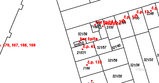Písek 42165768 na parcele st. 2187/2 v KÚ Písek, Katastrální mapa