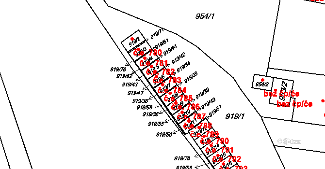 Pudlov 785, Bohumín na parcele st. 919/7 v KÚ Pudlov, Katastrální mapa