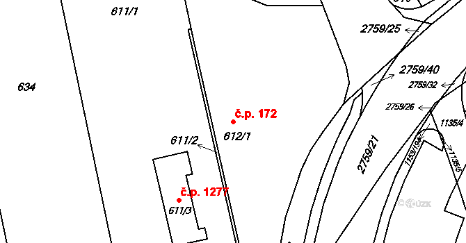 Kylešovice 172, Opava na parcele st. 612/1 v KÚ Kylešovice, Katastrální mapa