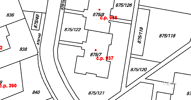 Kylešovice 937, Opava na parcele st. 875/7 v KÚ Kylešovice, Katastrální mapa