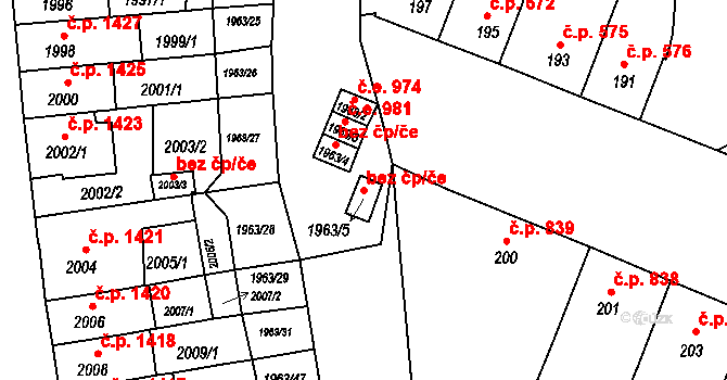 Brno 45556768 na parcele st. 1963/5 v KÚ Černá Pole, Katastrální mapa