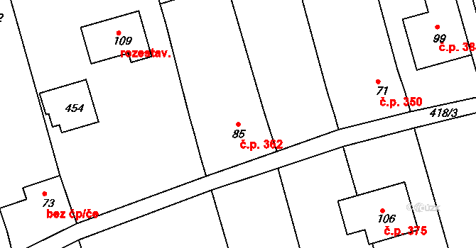 Javorovec 362, Mistřice na parcele st. 85 v KÚ Javorovec, Katastrální mapa