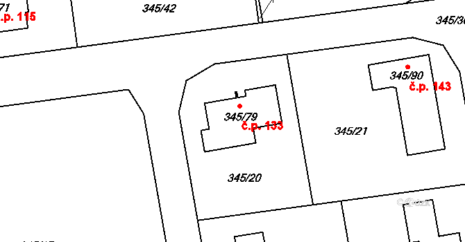 Trubín 133 na parcele st. 345/79 v KÚ Trubín, Katastrální mapa