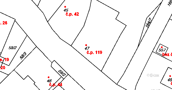 Čimelice 119 na parcele st. 47 v KÚ Čimelice, Katastrální mapa