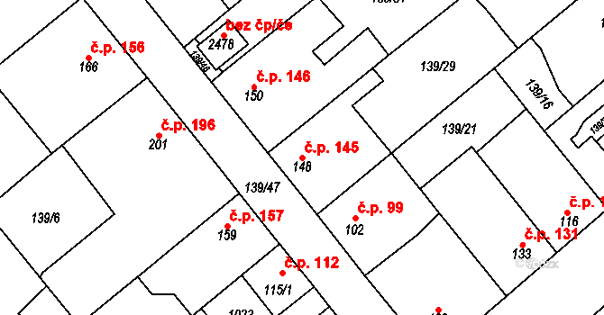 Lobeček 145, Kralupy nad Vltavou na parcele st. 148 v KÚ Lobeček, Katastrální mapa