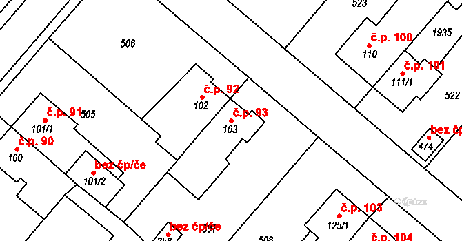 Hrádek 93 na parcele st. 103 v KÚ Hrádek u Rokycan, Katastrální mapa
