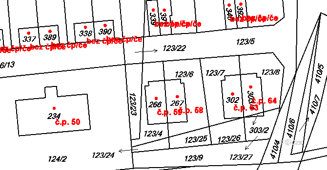 Dolní Bradlo 59, Horní Bradlo na parcele st. 266 v KÚ Horní Bradlo, Katastrální mapa