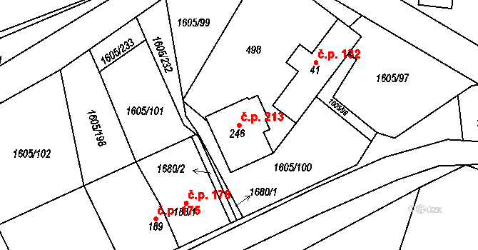 Horní Roveň 213, Dolní Roveň na parcele st. 246 v KÚ Horní Roveň, Katastrální mapa
