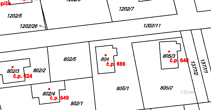 Vejprnice 656 na parcele st. 804 v KÚ Vejprnice, Katastrální mapa