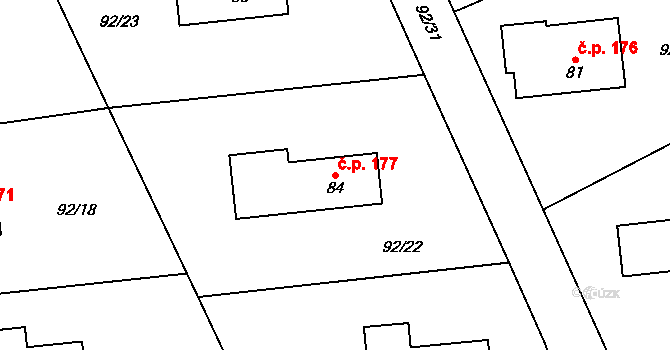 Ohrazenice 177, Pardubice na parcele st. 84 v KÚ Ohrazenice, Katastrální mapa