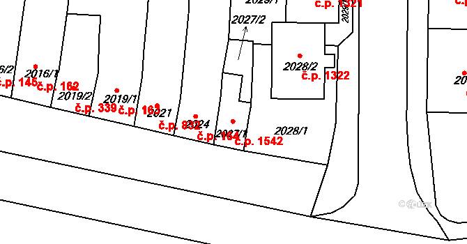 Slavkov u Brna 1542 na parcele st. 2027/1 v KÚ Slavkov u Brna, Katastrální mapa
