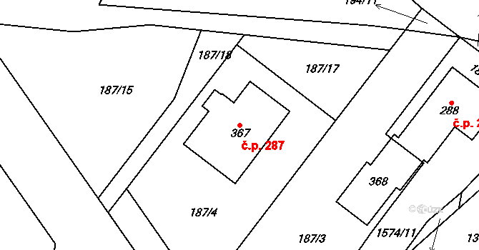 Lípa 287 na parcele st. 367 v KÚ Lípa u Havlíčkova Brodu, Katastrální mapa