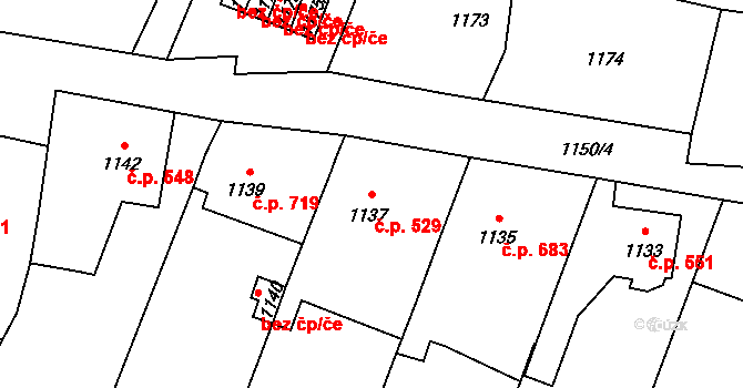 Loštice 529 na parcele st. 1137 v KÚ Loštice, Katastrální mapa