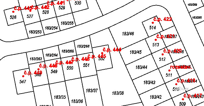 Postřižín 444 na parcele st. 552 v KÚ Postřižín, Katastrální mapa