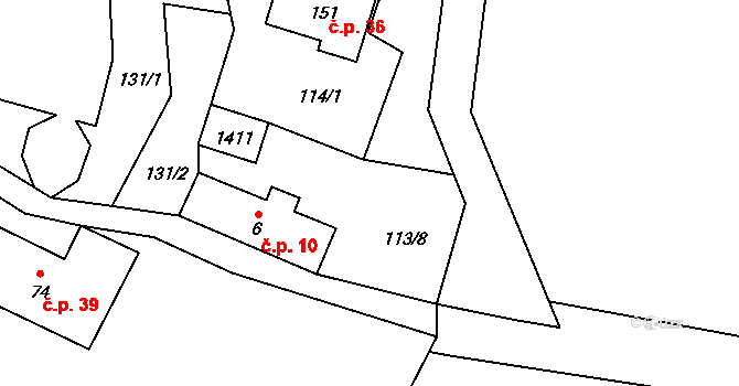 Skoronice 10, Bujanov na parcele st. 6 v KÚ Zdíky, Katastrální mapa