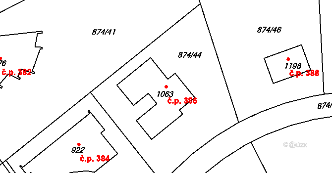 Želivec 386, Sulice na parcele st. 1063 v KÚ Sulice, Katastrální mapa