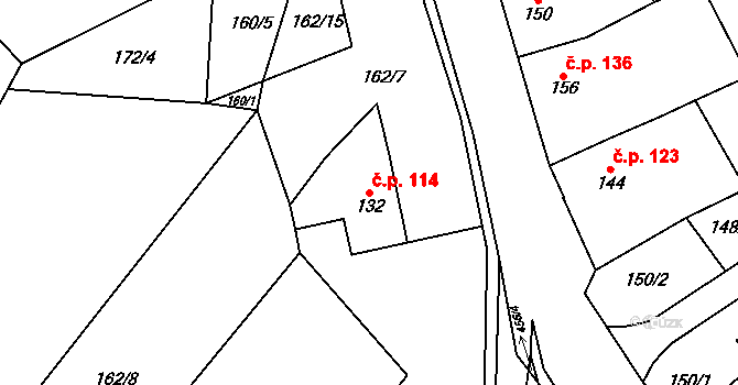 Perštejn 114 na parcele st. 132 v KÚ Perštejn, Katastrální mapa