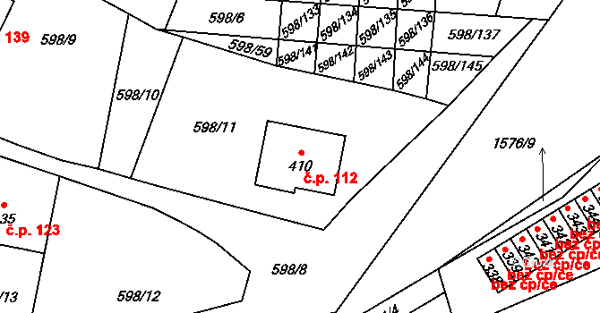 Skuhrov nad Bělou 112 na parcele st. 410 v KÚ Skuhrov nad Bělou, Katastrální mapa