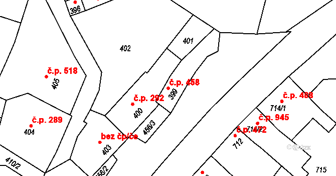 Klobouky u Brna 458 na parcele st. 399 v KÚ Klobouky u Brna, Katastrální mapa
