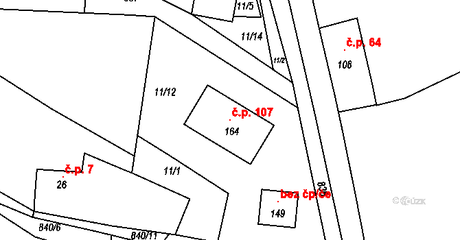 Páleč 107 na parcele st. 164 v KÚ Páleč u Zlonic, Katastrální mapa