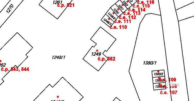 Konice 582 na parcele st. 1249 v KÚ Konice, Katastrální mapa