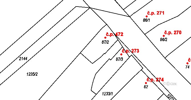 Chlupice 472, Hostěradice na parcele st. 87/2 v KÚ Chlupice, Katastrální mapa