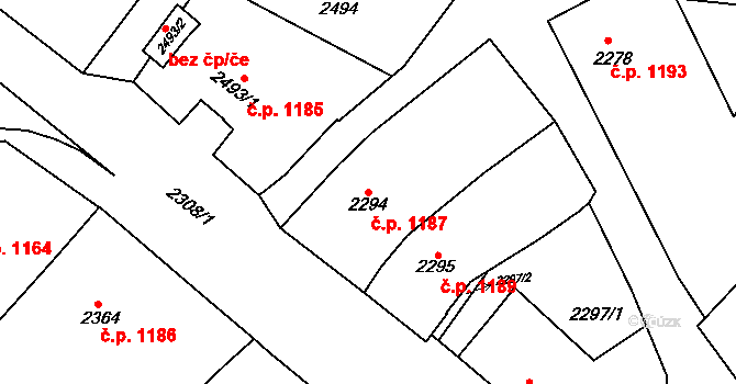 Rakšice 1187, Moravský Krumlov na parcele st. 2294 v KÚ Moravský Krumlov, Katastrální mapa