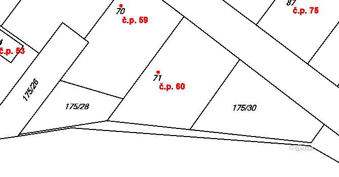 Nouzov 60, Chotěšice na parcele st. 71 v KÚ Nouzov u Dymokur, Katastrální mapa