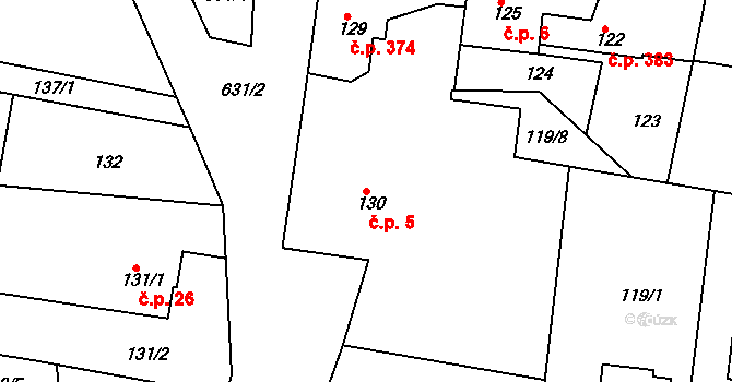 Sedlec 5, Kutná Hora na parcele st. 130 v KÚ Sedlec u Kutné Hory, Katastrální mapa