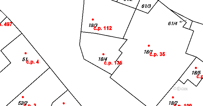 Libice nad Cidlinou 135 na parcele st. 18/4 v KÚ Libice nad Cidlinou, Katastrální mapa