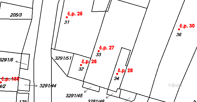 Olešnice 27 na parcele st. 33 v KÚ Olešnice u Trhových Svinů, Katastrální mapa