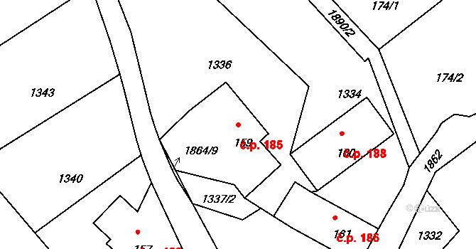 Dolní Habartice 185 na parcele st. 159 v KÚ Dolní Habartice, Katastrální mapa