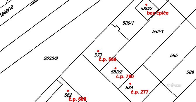 Lužice 566 na parcele st. 579 v KÚ Lužice u Hodonína, Katastrální mapa