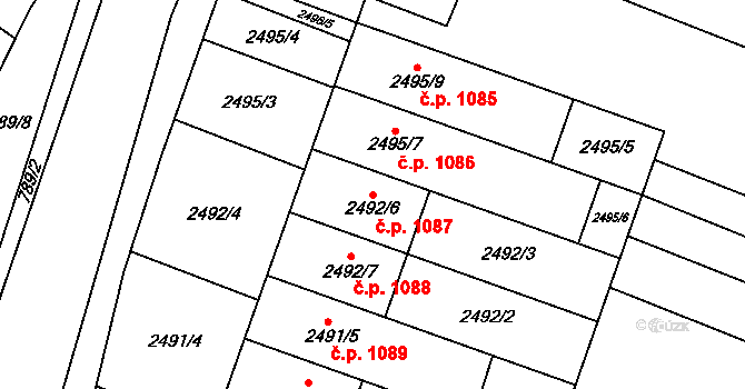 Svatobořice 1087, Svatobořice-Mistřín na parcele st. 2492/6 v KÚ Svatobořice, Katastrální mapa
