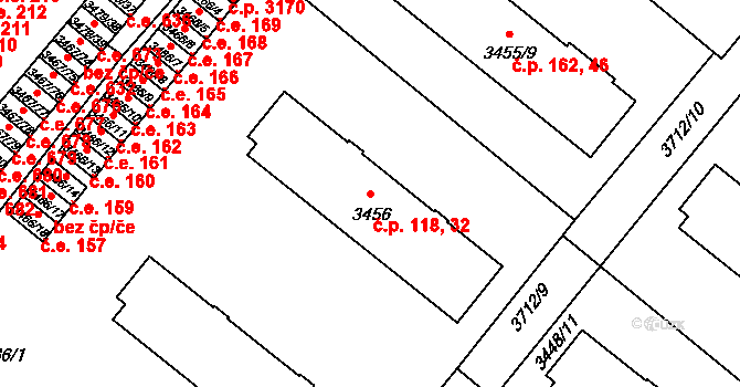 Vyškov-Předměstí 32,118, Vyškov na parcele st. 3456 v KÚ Vyškov, Katastrální mapa