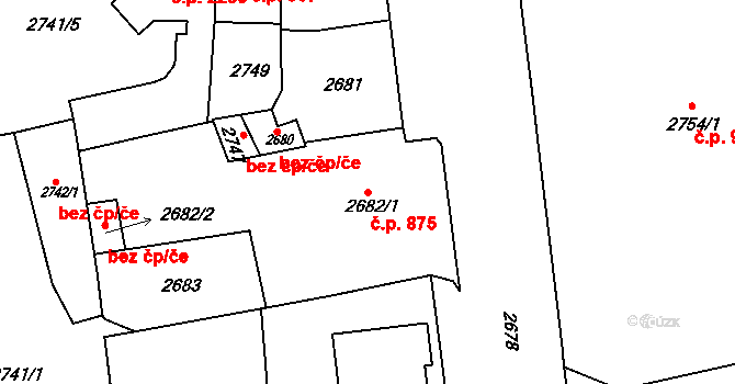 Pod Bezručovým vrchem 875, Krnov na parcele st. 2682/1 v KÚ Krnov-Horní Předměstí, Katastrální mapa