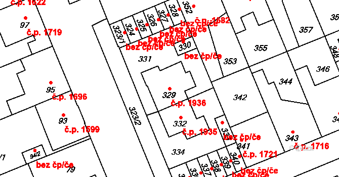 Kročehlavy 1936, Kladno na parcele st. 329 v KÚ Kročehlavy, Katastrální mapa