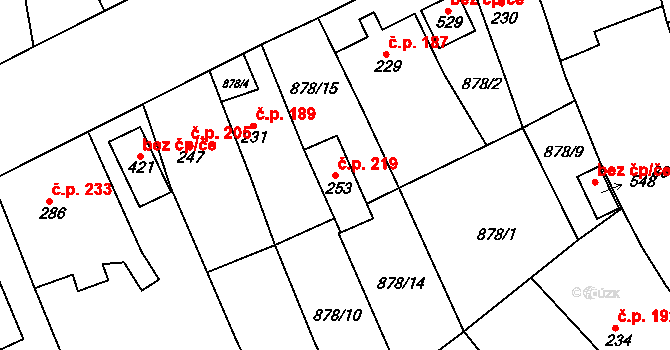 Cerhovice 219 na parcele st. 253 v KÚ Cerhovice, Katastrální mapa