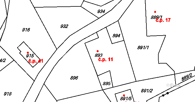 Neřežín 11, Chaloupky na parcele st. 893 v KÚ Chaloupky, Katastrální mapa