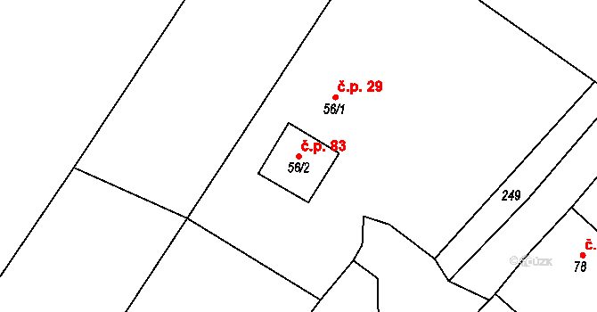 Babice 83 na parcele st. 56/2 v KÚ Velké Babice, Katastrální mapa