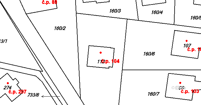 Dubné 104 na parcele st. 112 v KÚ Dubné, Katastrální mapa