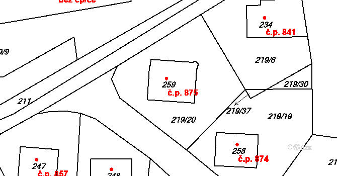 Hrabačov 875, Jilemnice na parcele st. 259 v KÚ Hrabačov, Katastrální mapa