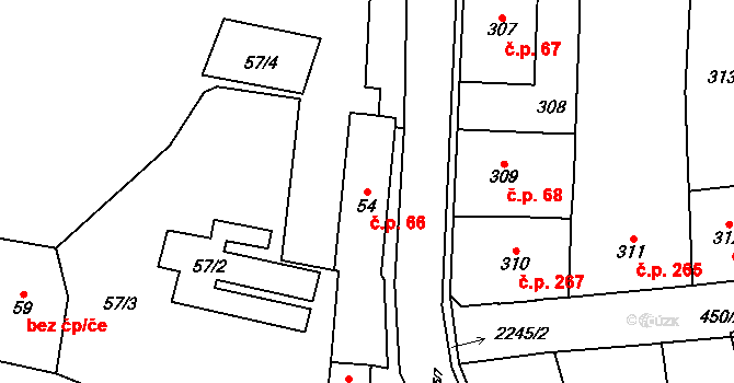 Jilemnice 66 na parcele st. 54 v KÚ Jilemnice, Katastrální mapa