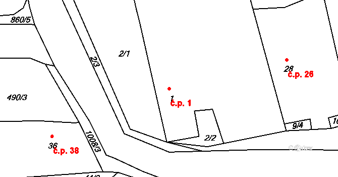 Bechyňská Smoleč 1, Sudoměřice u Bechyně na parcele st. 1 v KÚ Bechyňská Smoleč, Katastrální mapa