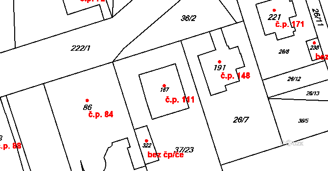 Polabec 111, Poděbrady na parcele st. 167 v KÚ Polabec, Katastrální mapa
