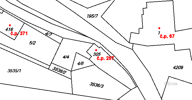 Stařeč 257 na parcele st. 305 v KÚ Stařeč, Katastrální mapa