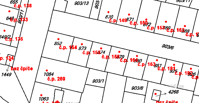 Horka-Domky 156, Třebíč na parcele st. 874 v KÚ Třebíč, Katastrální mapa