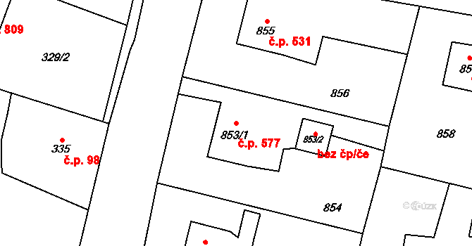 Skřečoň 577, Bohumín na parcele st. 853/1 v KÚ Skřečoň, Katastrální mapa