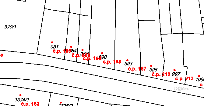 Komín 168, Brno na parcele st. 990 v KÚ Komín, Katastrální mapa